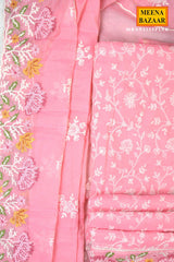 Pink Embroidered Suit Set with Dupatta