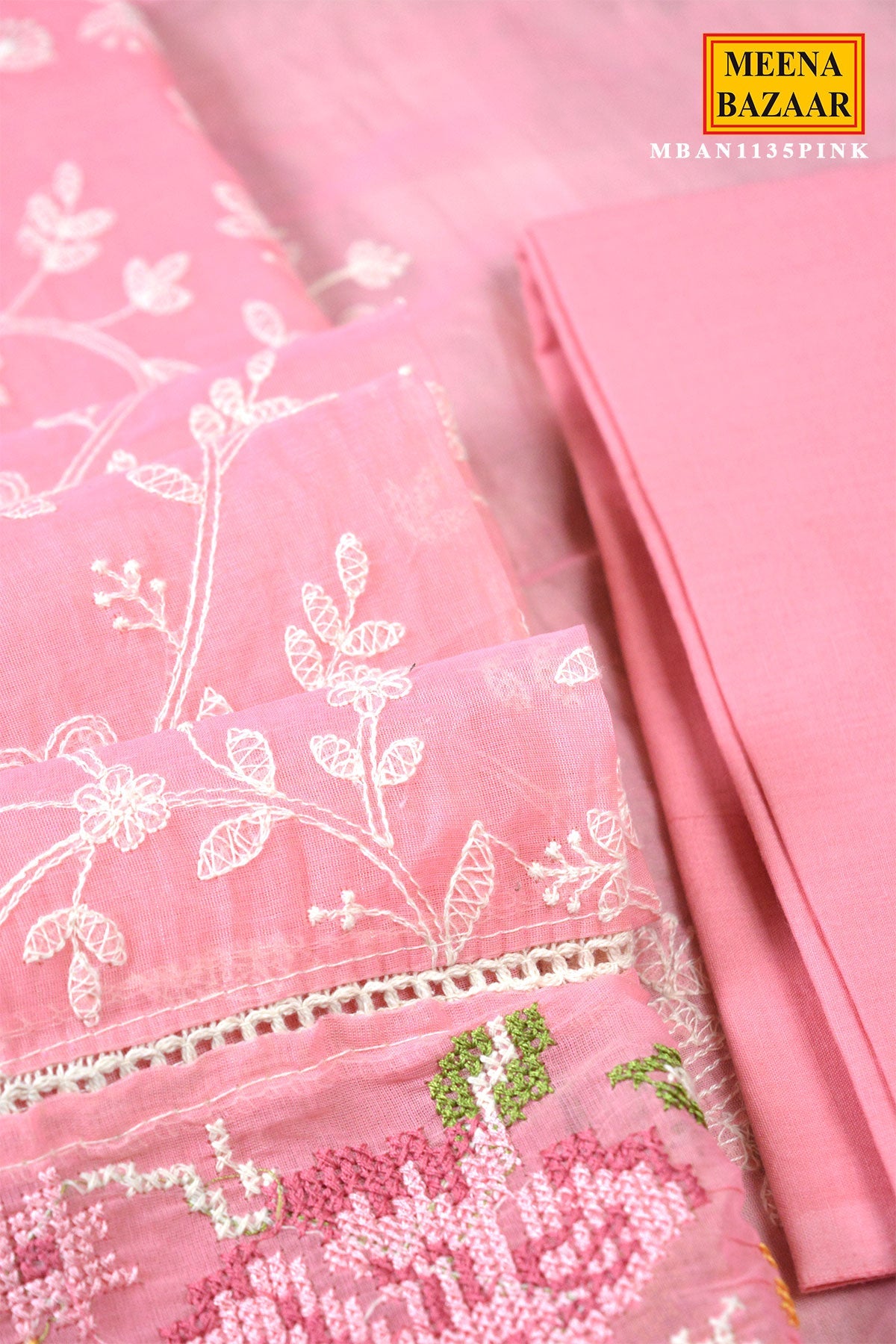 Pink Embroidered Suit Set with Dupatta