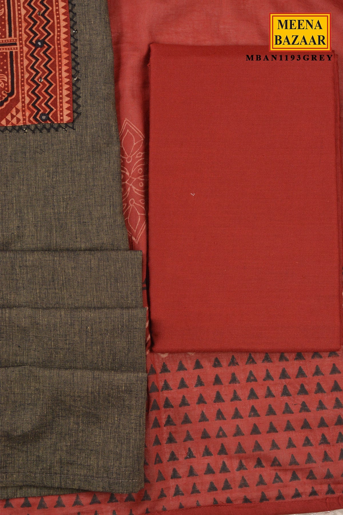 Grey Cotton Suit Set with Dupatta