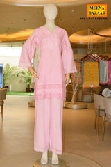 Pink Cotton Embroidered Co-Ord Set