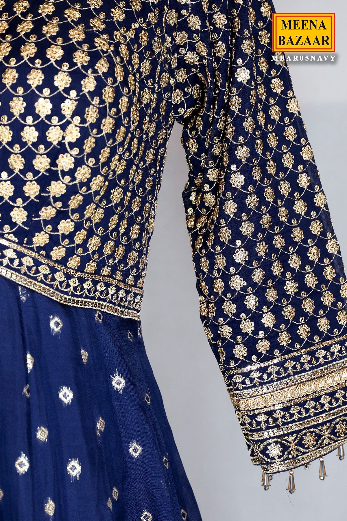 Navy Blue Georgette Zari & Sequins Embroidered Anarkali Styled Suit