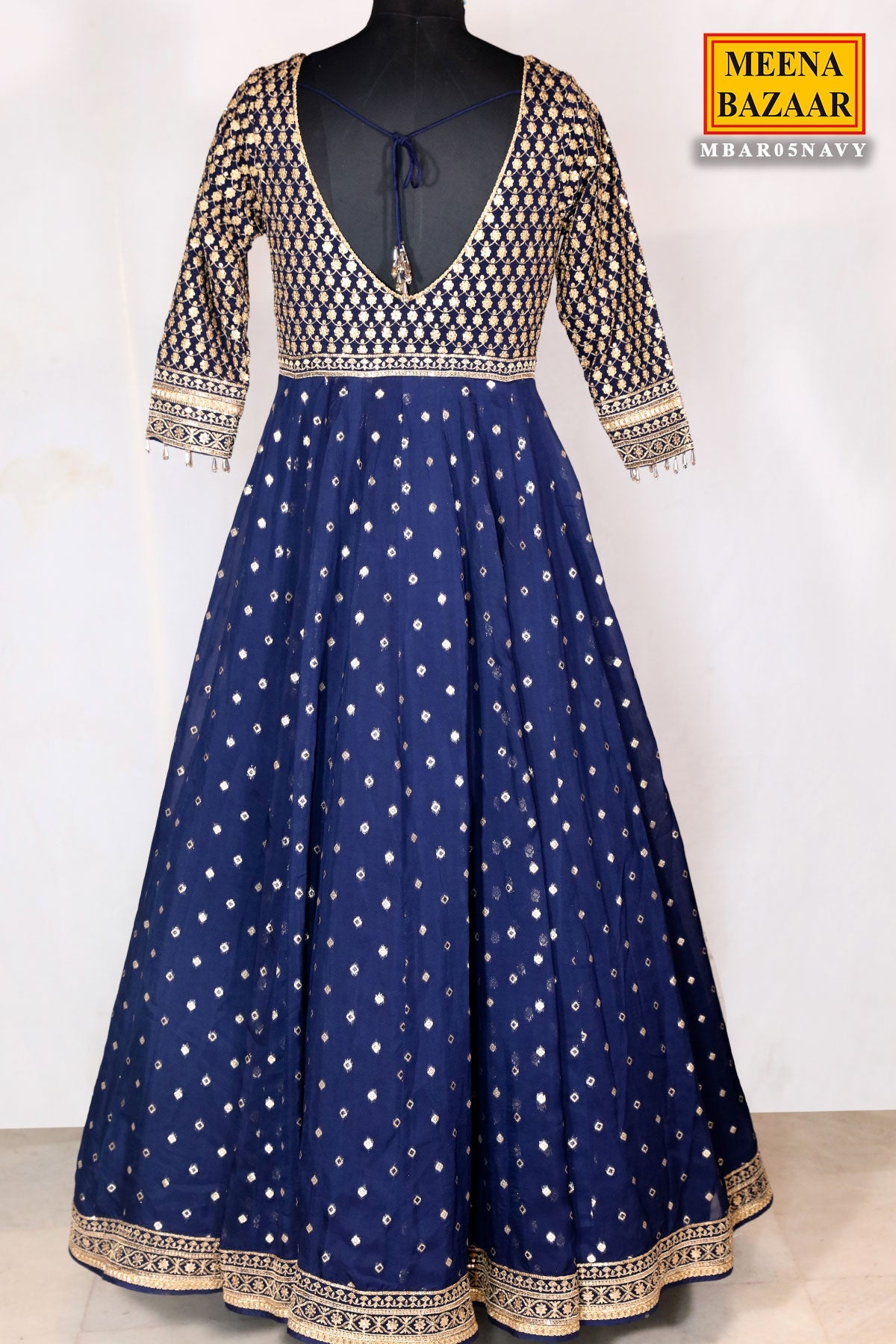 Navy Blue Georgette Zari & Sequins Embroidered Anarkali Styled Suit