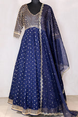 Navy Blue Georgette Zari & Sequins Embroidered Anarkali Styled Suit