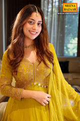 Mehandi Georgette Thread, Zari Embroidered Anarkali Suit