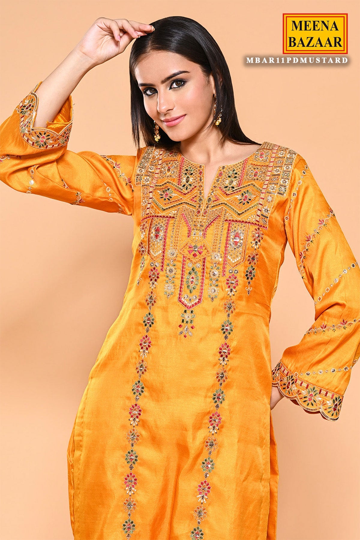 Mustard Thread, Sequin Embroidered Silk Unstitched Suit