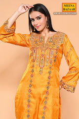 Mustard Thread, Sequin Embroidered Silk Unstitched Suit