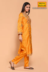 Mustard Thread, Sequin Embroidered Silk Unstitched Suit