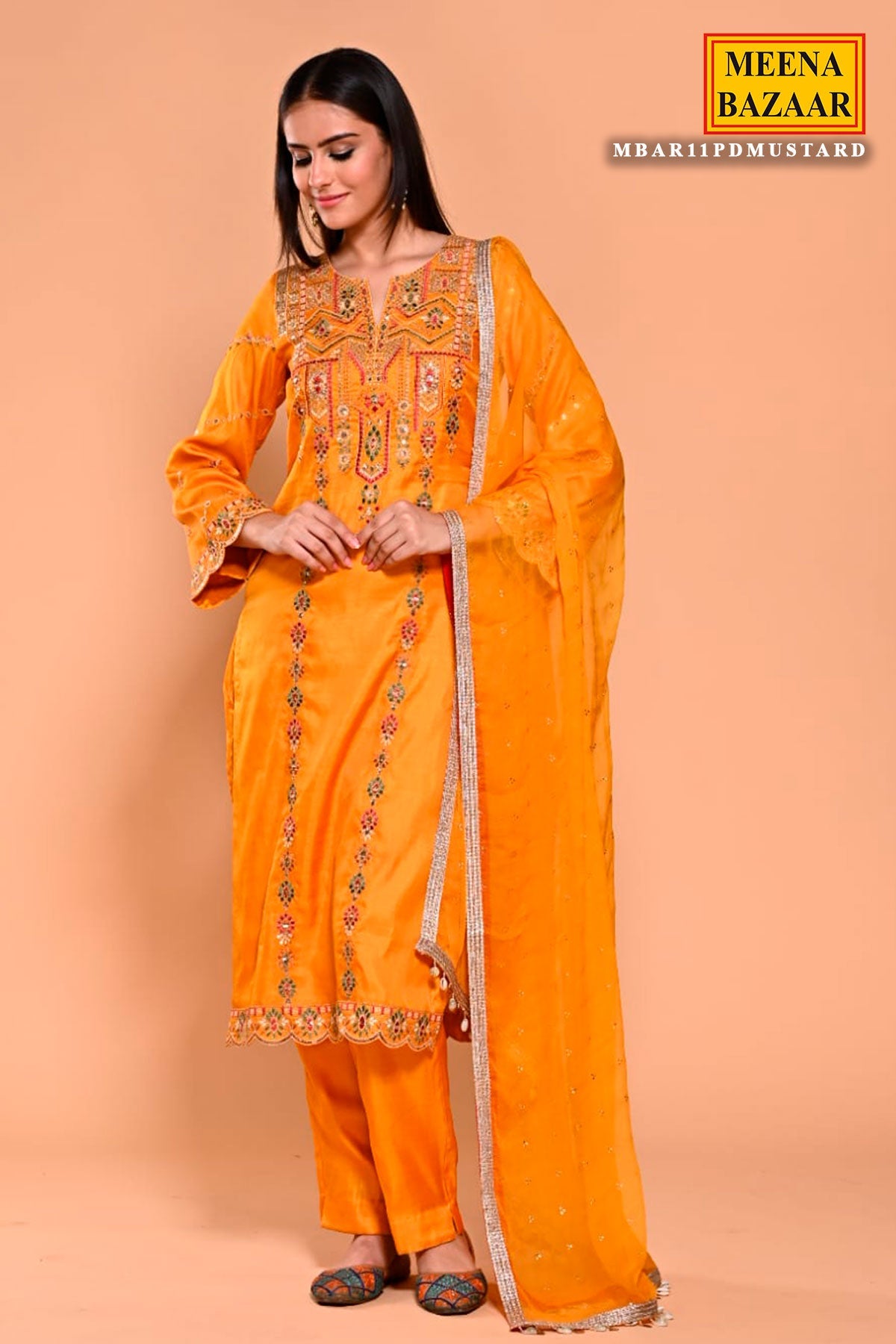 Mustard Thread, Sequin Embroidered Silk Unstitched Suit