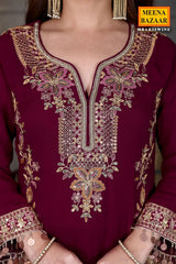 Wine Georgette Swarovski Embellished Thread Embroidered Sharara Suit