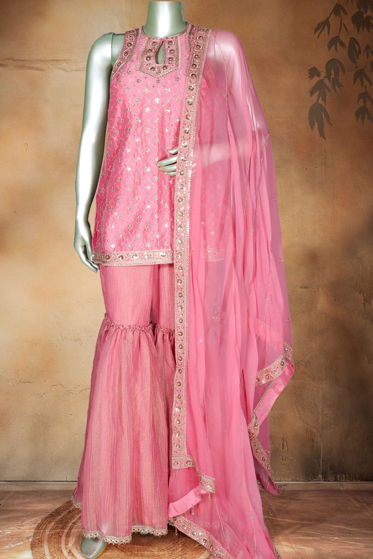 Gajari Embroidered Georgette Gharara Suit Set