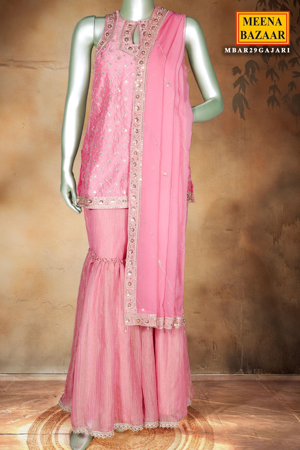 Gajari Embroidered Georgette Gharara Suit Set