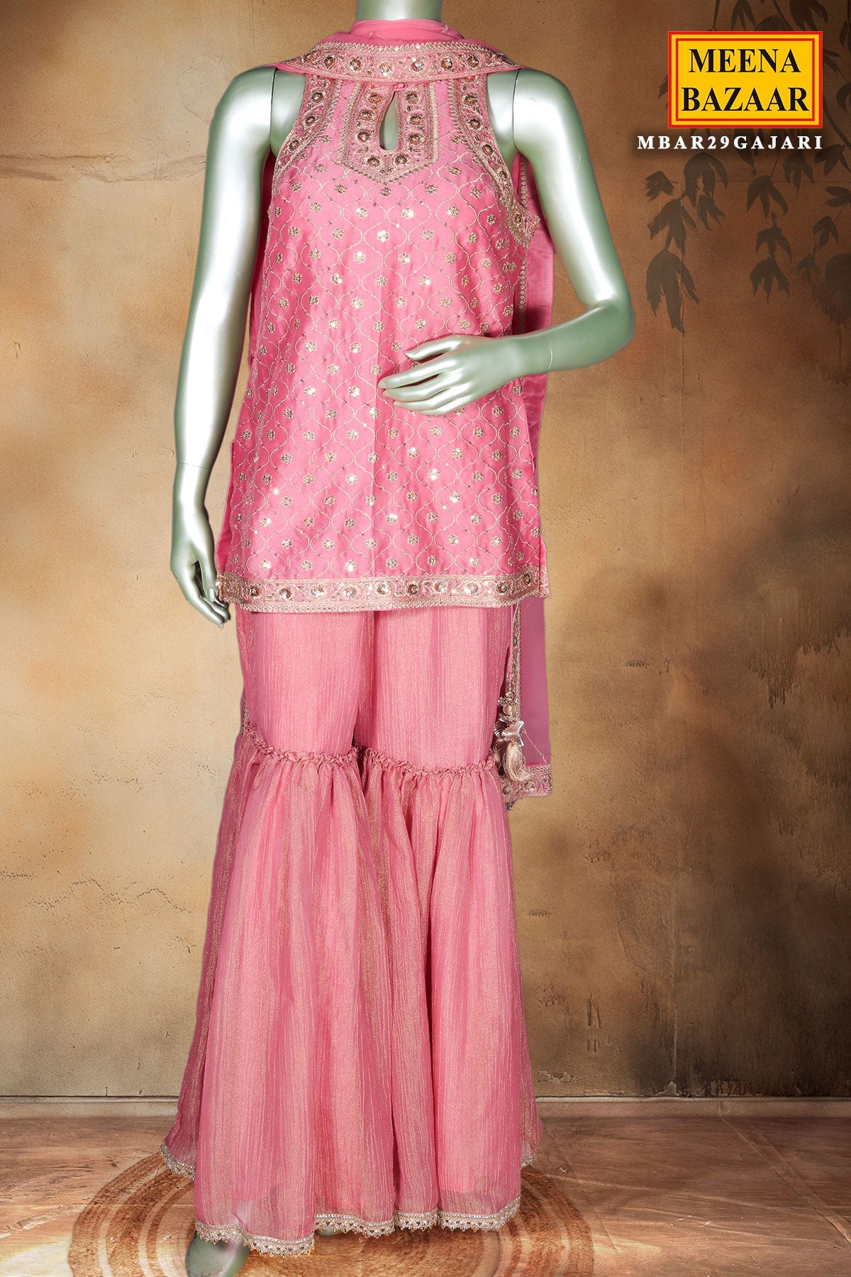 Gajari Embroidered Georgette Gharara Suit Set