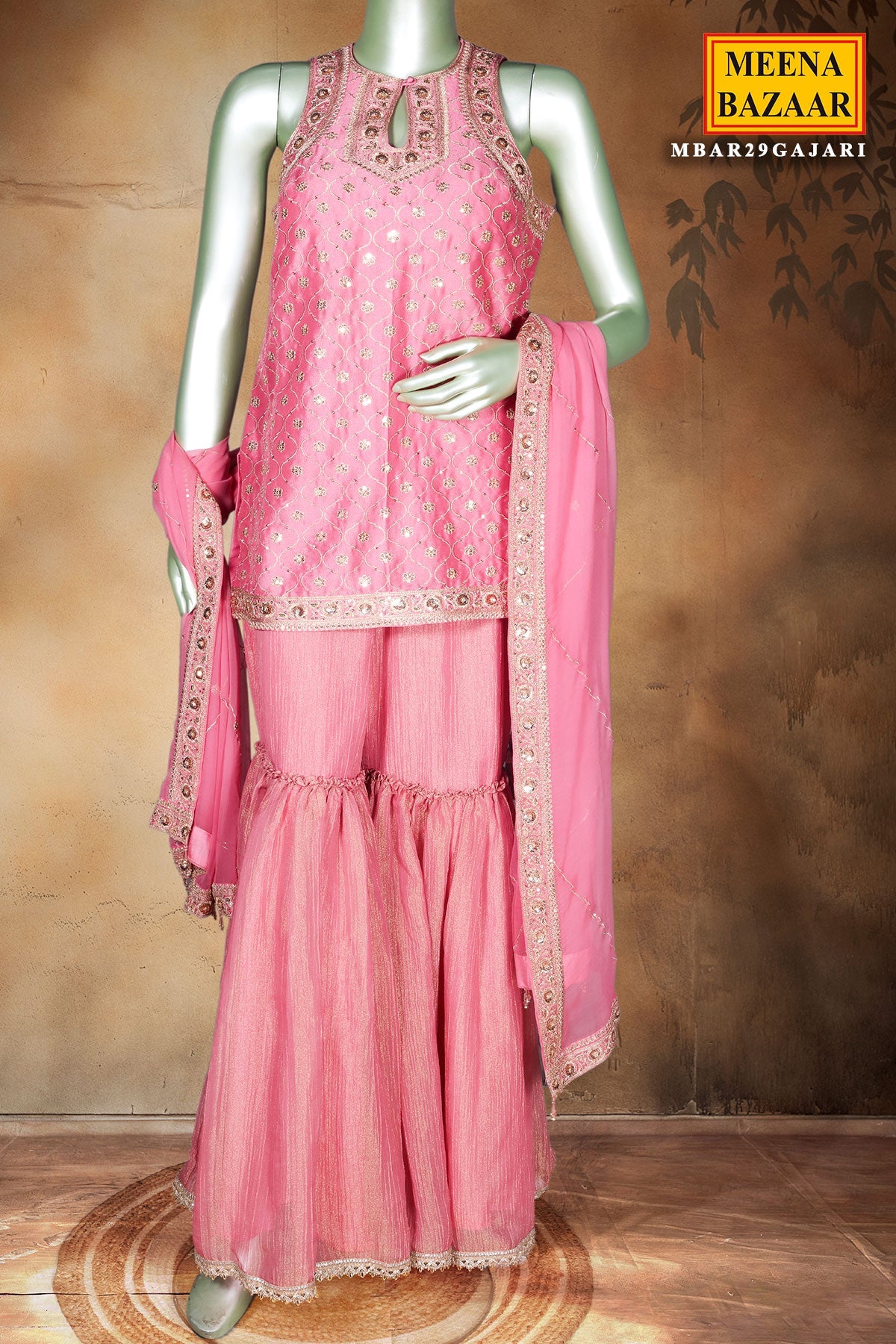 Gajari Embroidered Georgette Gharara Suit Set