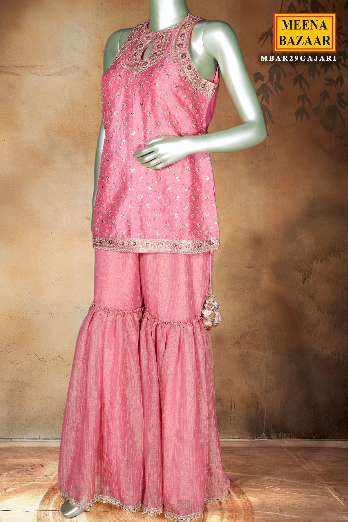 Gajari Embroidered Georgette Gharara Suit Set