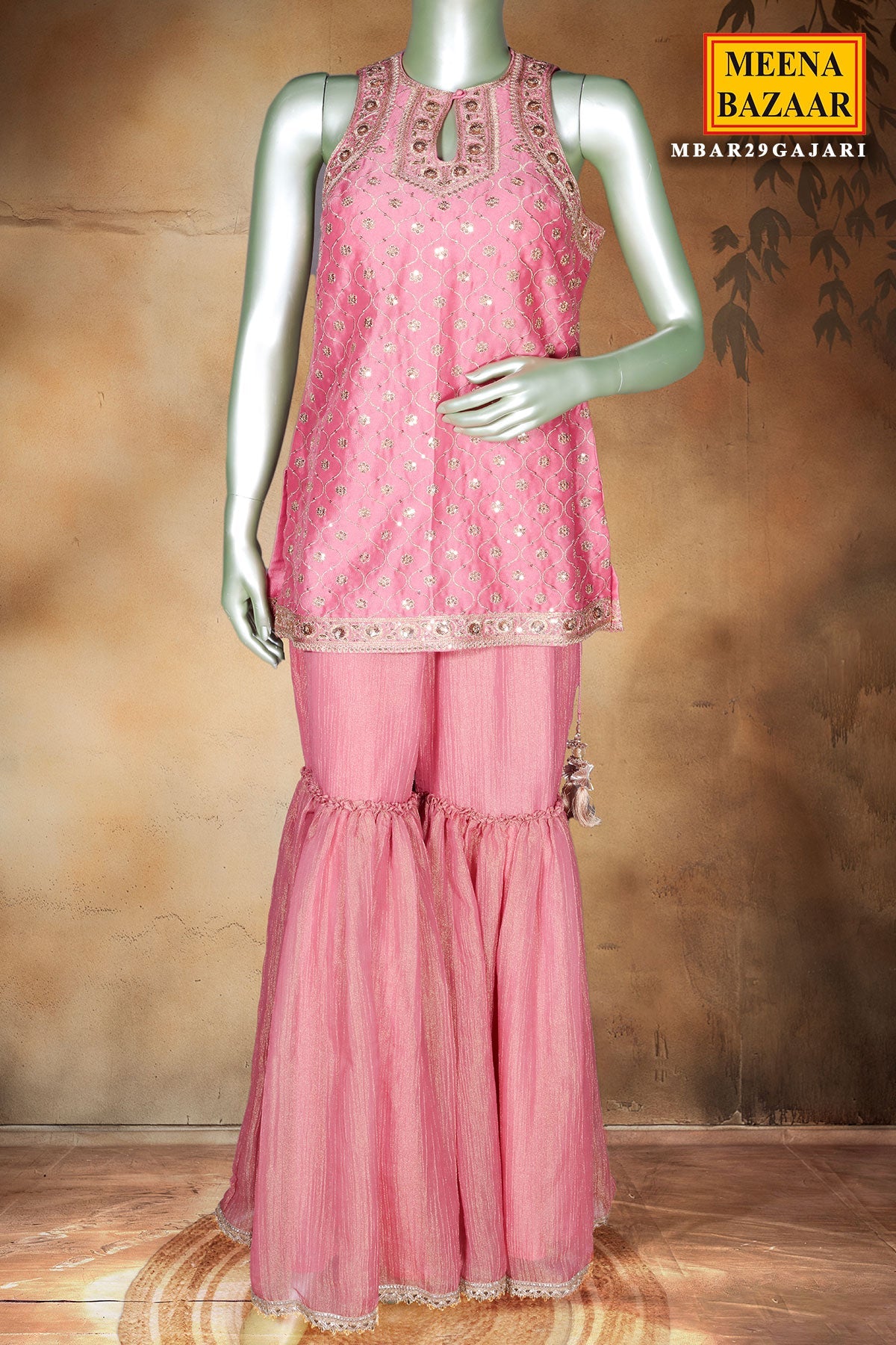 Gajari Embroidered Georgette Gharara Suit Set