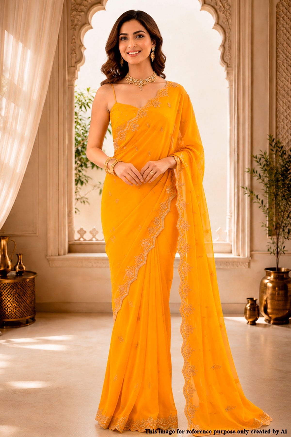 Mustard Embellished Saree