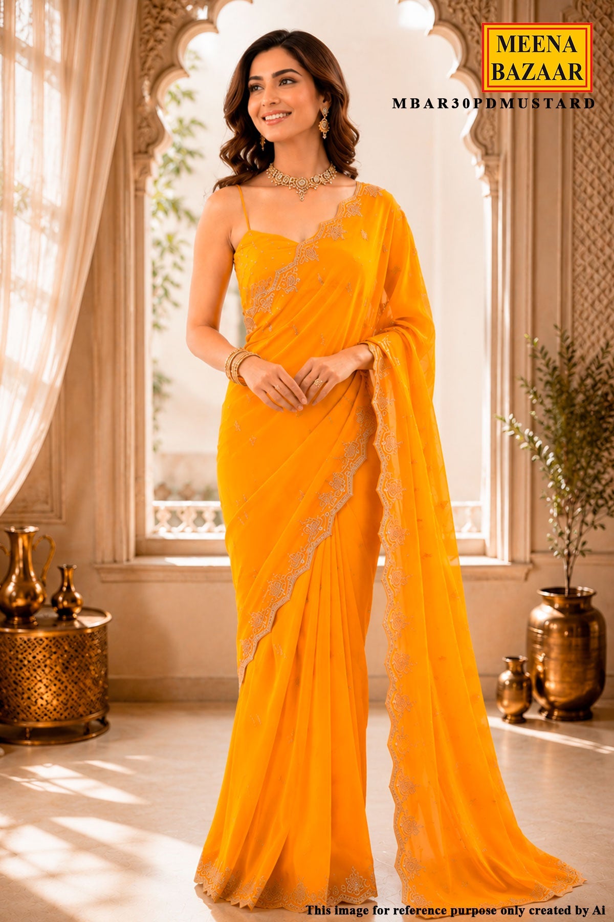 Mustard Embellished Saree