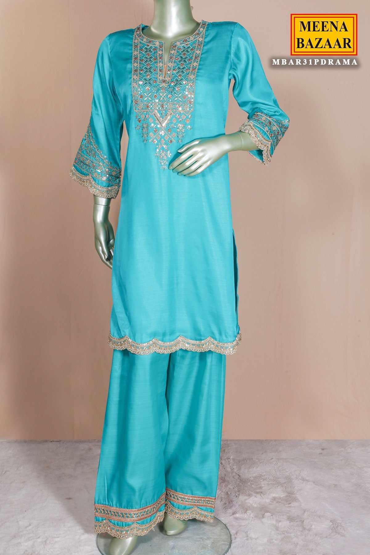 Rama Silk Ready made Suit with Elegant Embroidery