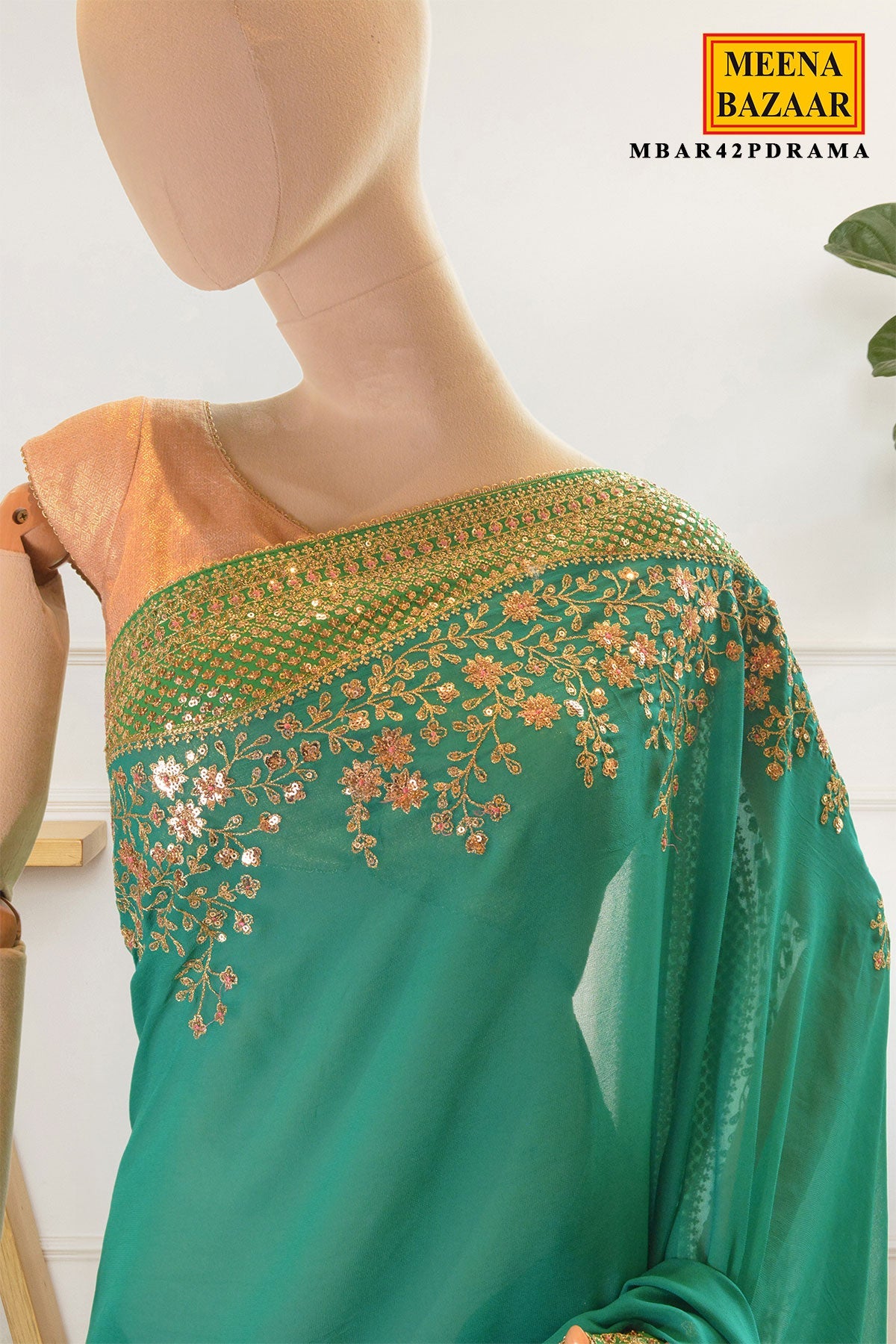 Rama Embellished Georgette Saree