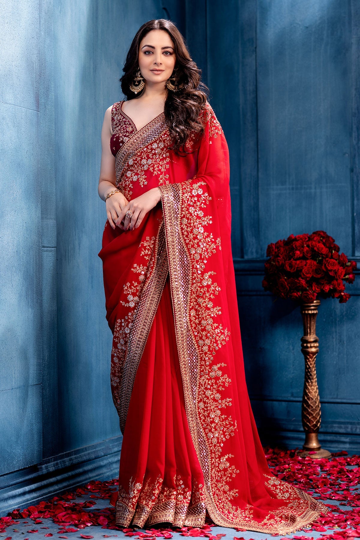Rani Georgette Sequins Embroidery Designer Saree Party & Wedding Wear