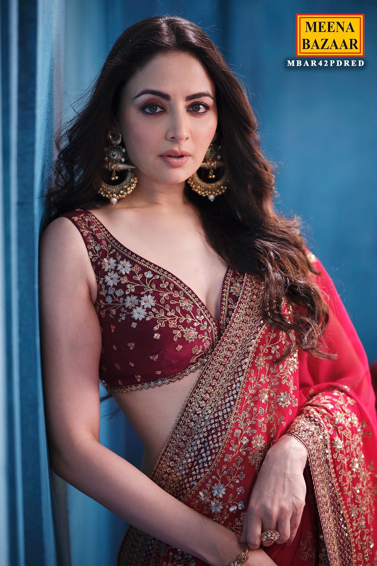 Rani Georgette Sequins Embroidery Designer Saree Party & Wedding Wear
