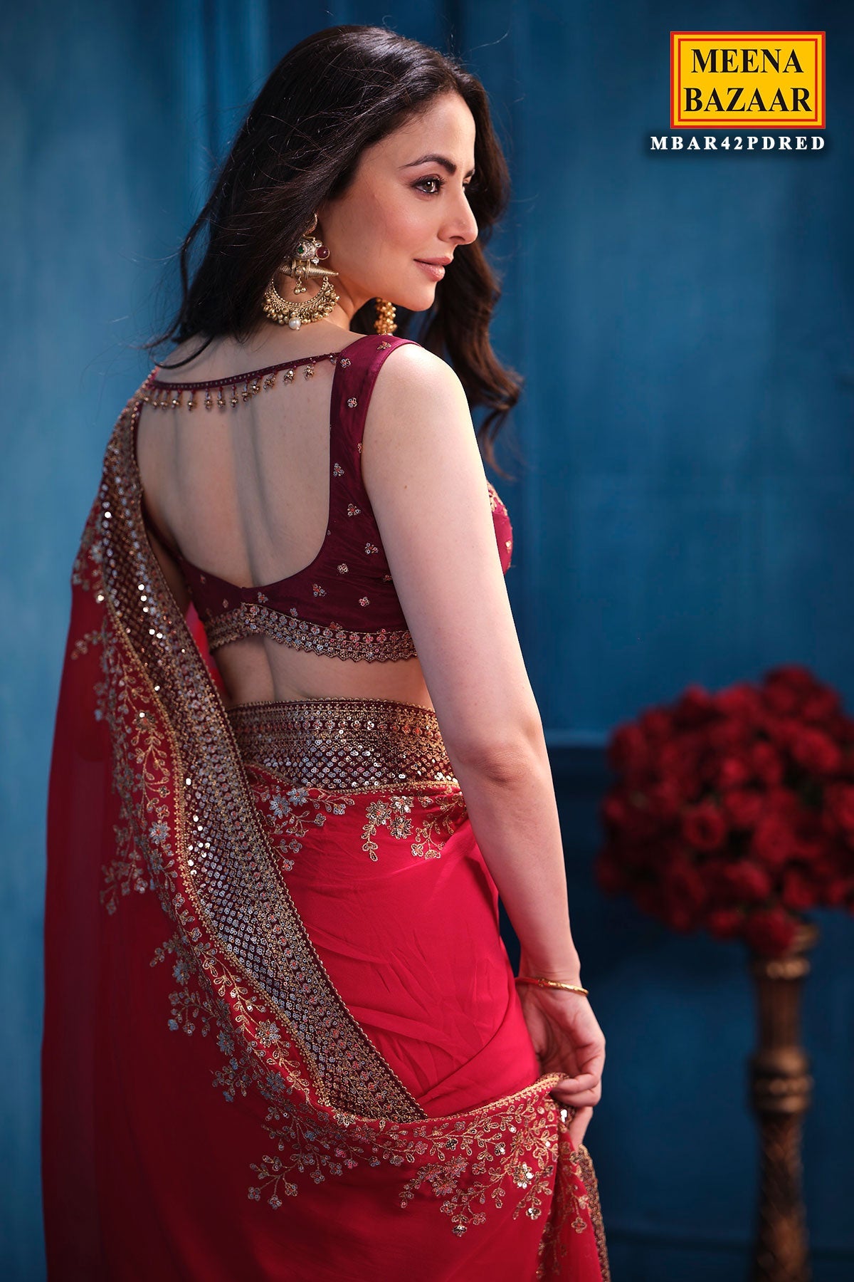 Rani Georgette Sequins Embroidery Designer Saree Party & Wedding Wear