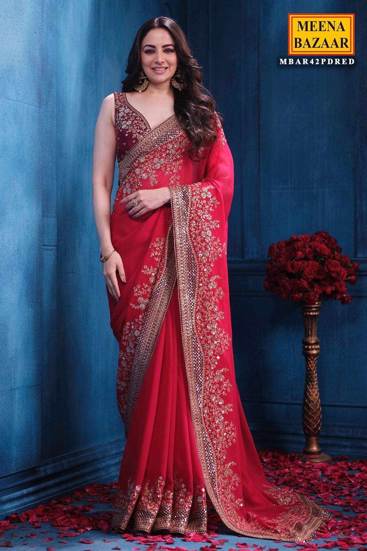 Rani Georgette Sequins Embroidery Designer Saree Party & Wedding Wear