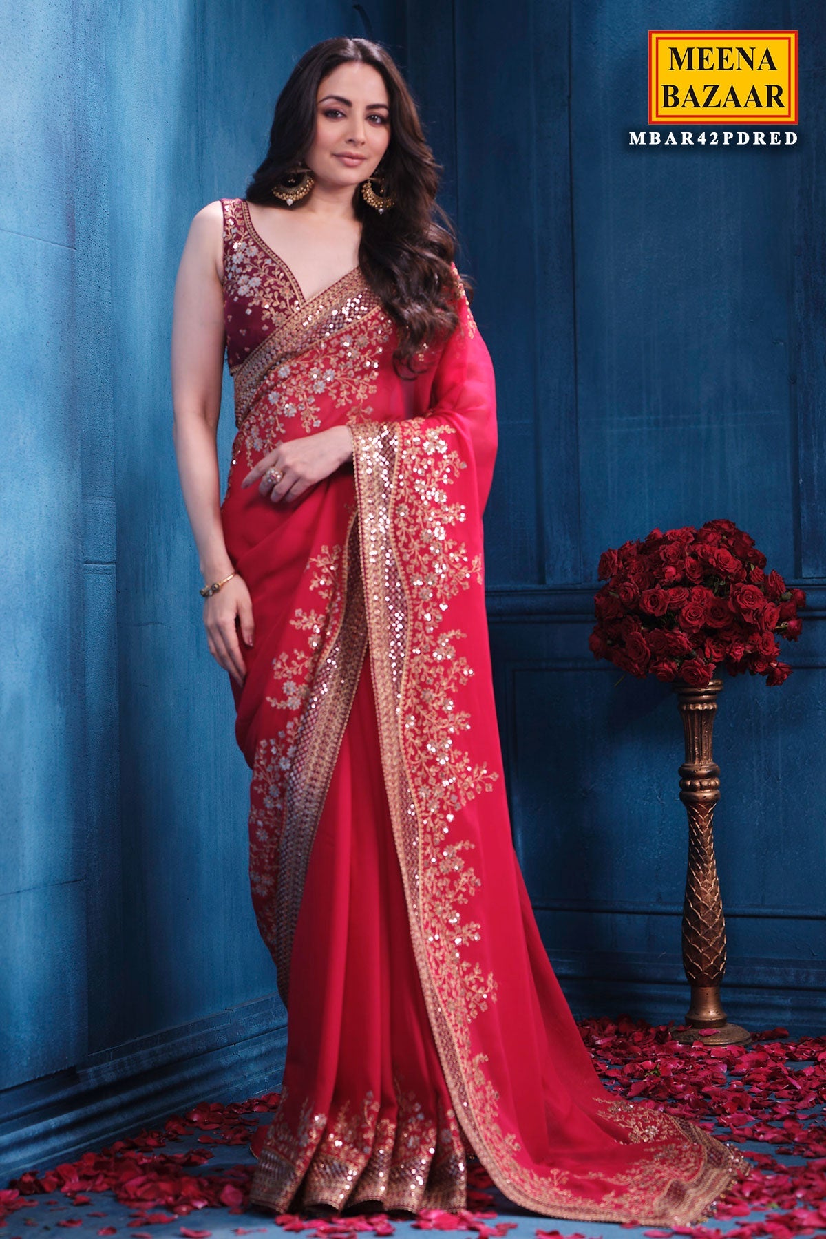 Rani Georgette Sequins Embroidery Designer Saree Party & Wedding Wear
