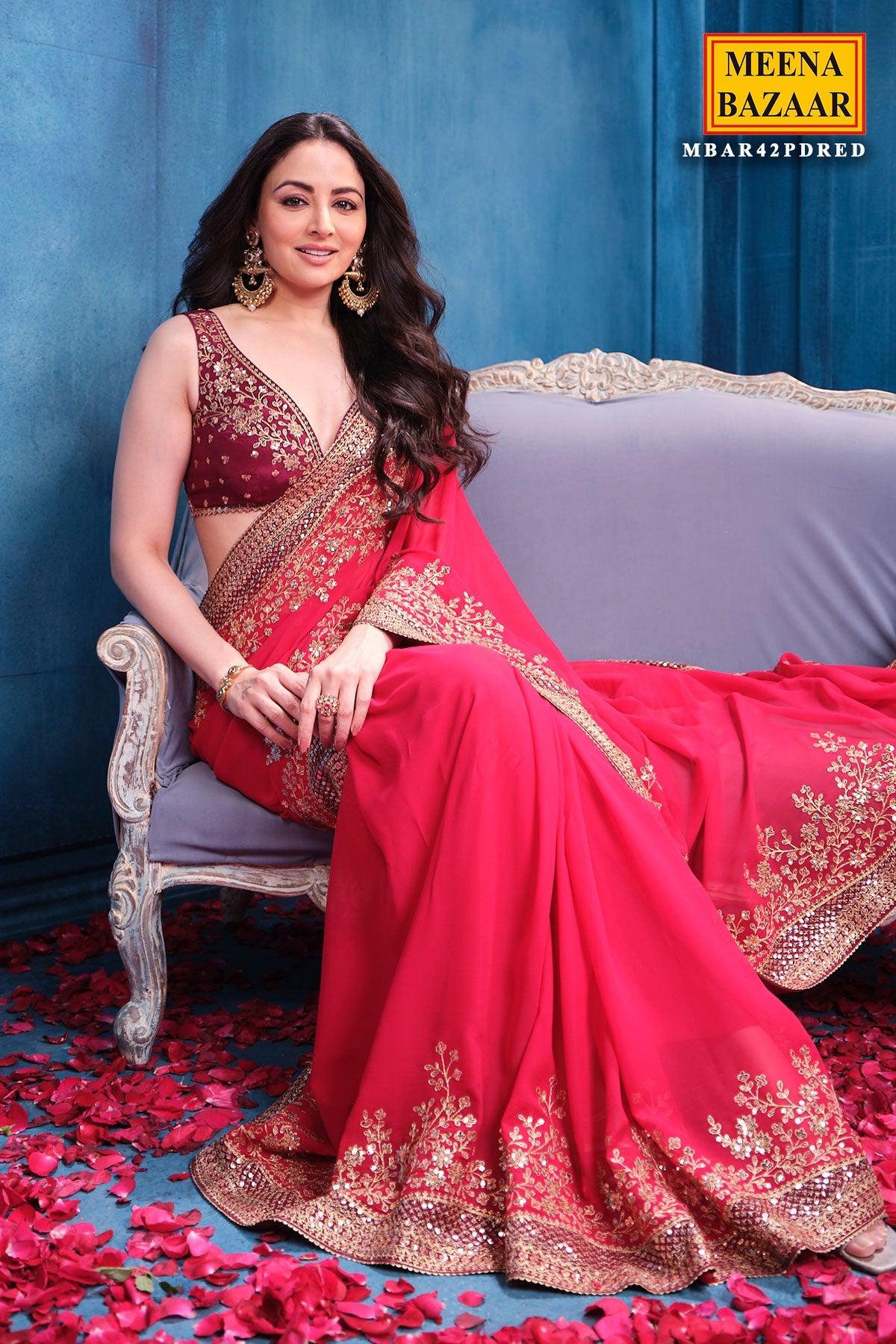 Rani Georgette Sequins Embroidery Designer Saree Party & Wedding Wear
