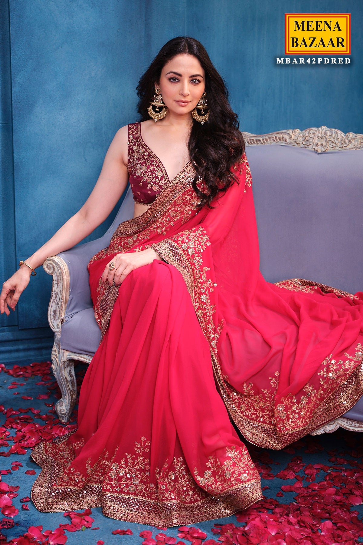 Rani Georgette Sequins Embroidery Designer Saree Party & Wedding Wear