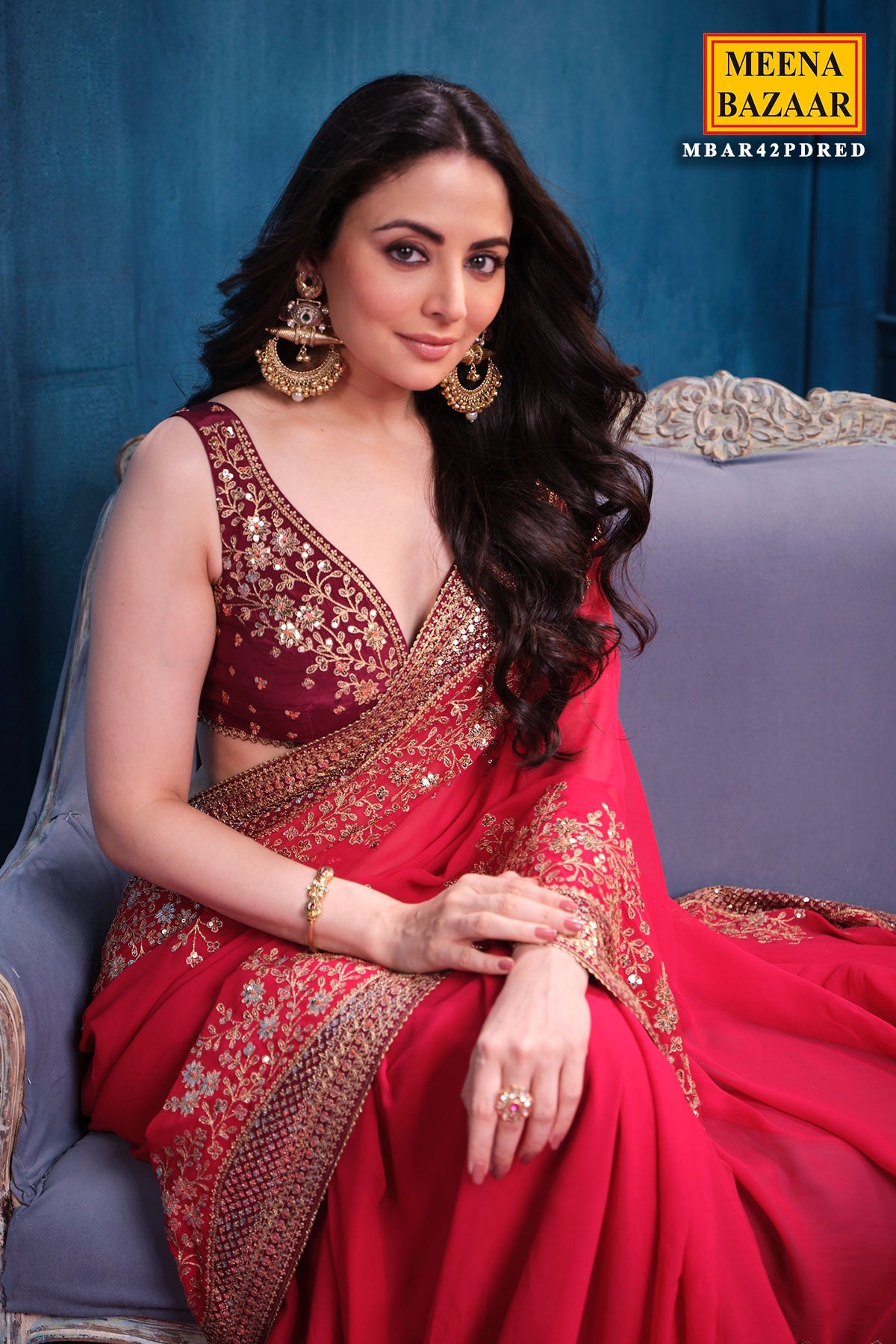 Rani Georgette Sequins Embroidery Designer Saree Party & Wedding Wear