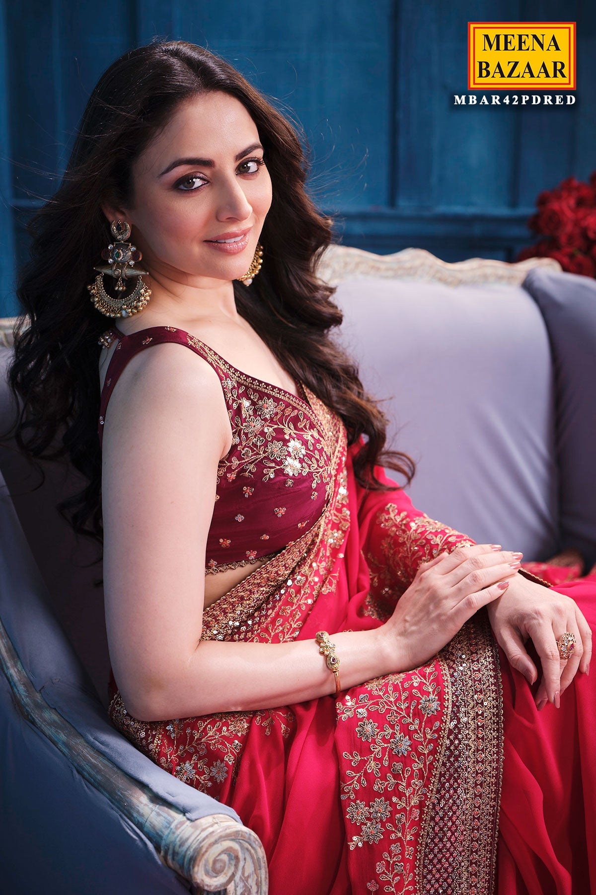 Rani Georgette Sequins Embroidery Designer Saree Party & Wedding Wear