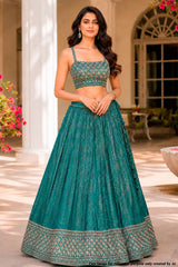 Green Silk Lehenga with Cut Dana, Zari & Sequin Work