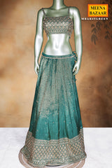 Green Silk Lehenga with Cut Dana, Zari & Sequin Work