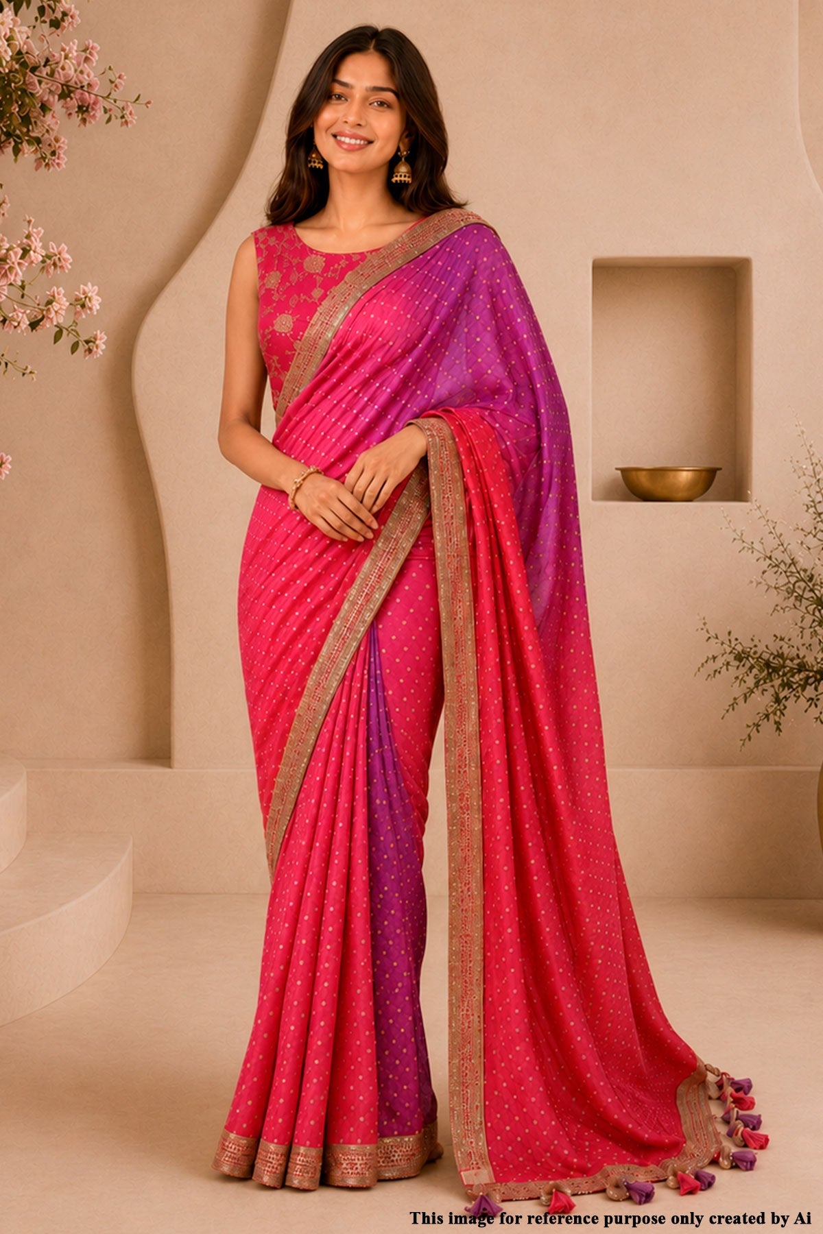 Rani Ombre Saree with Golden Border