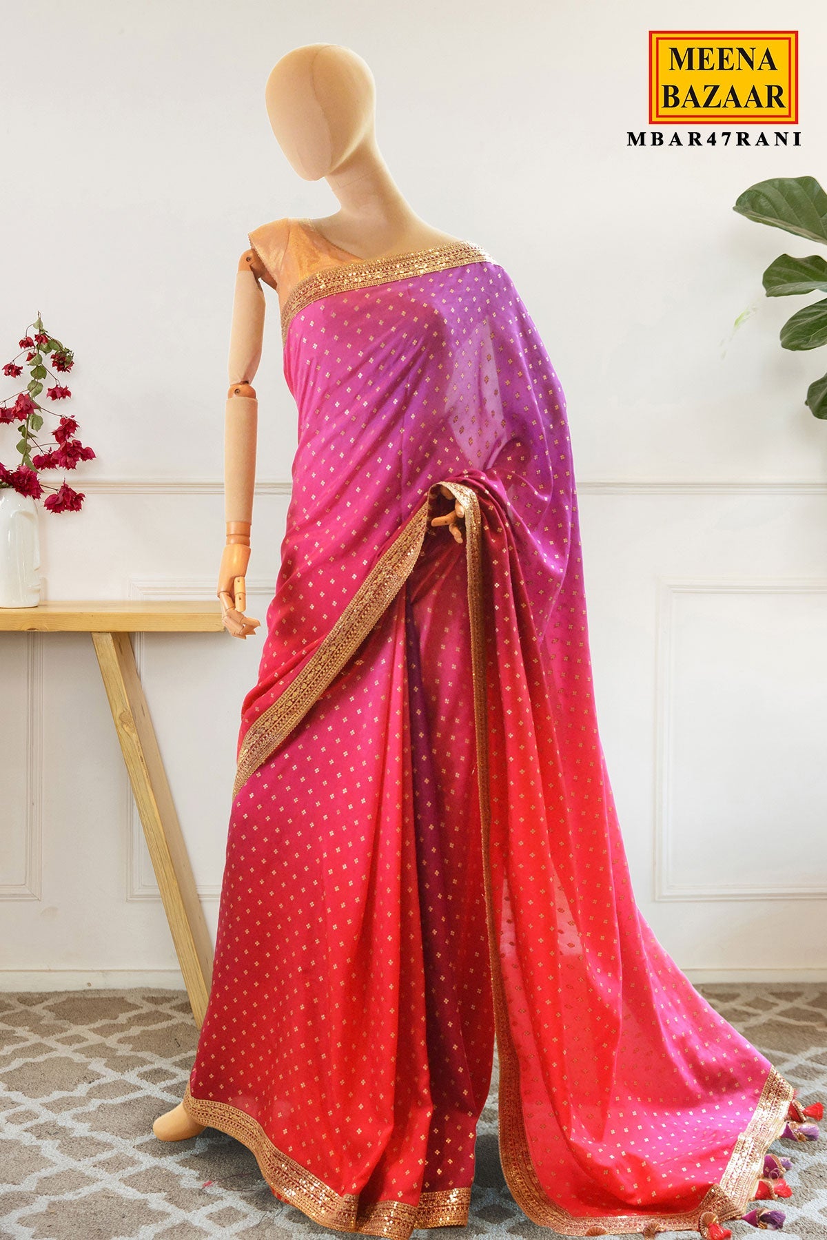 Rani Ombre Saree with Golden Border