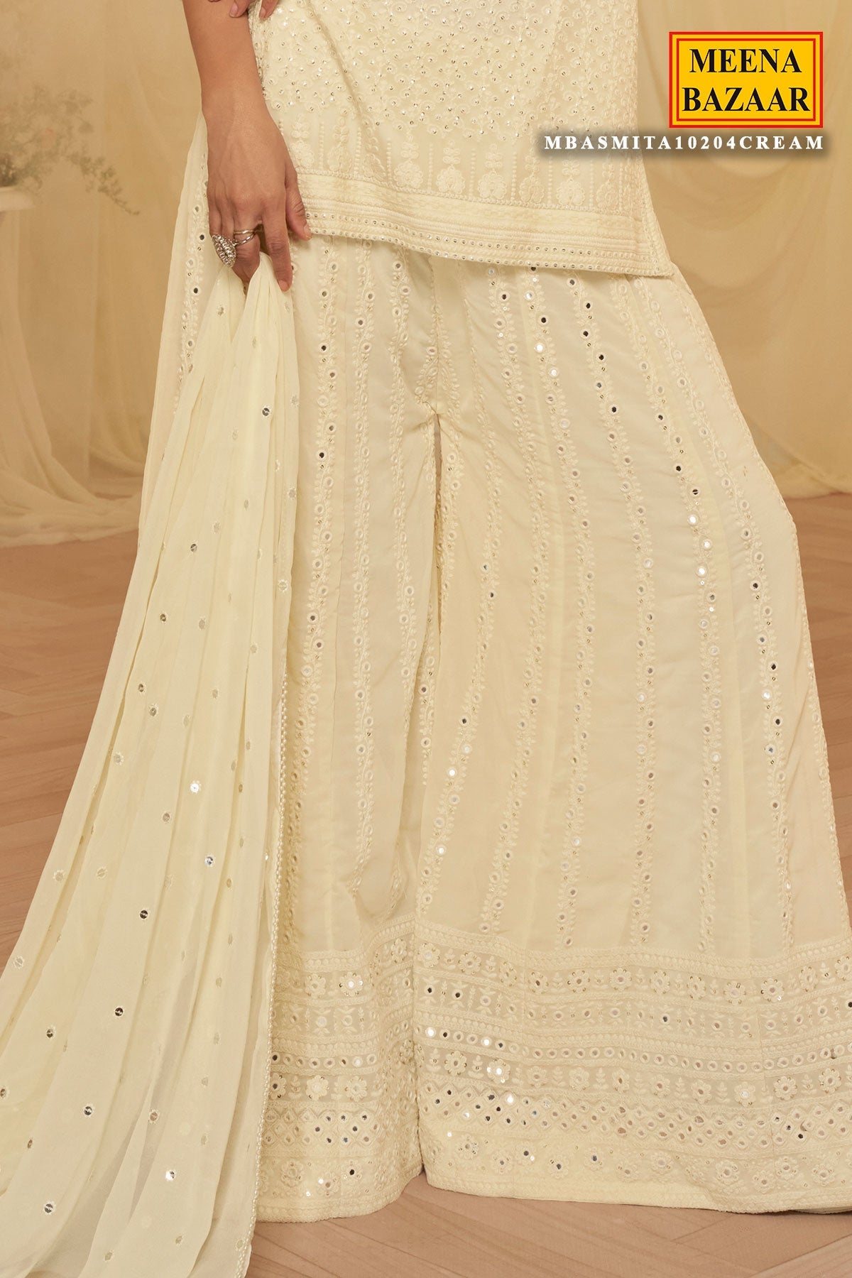Cream Georgette Anarkali Ready Made Suit for Festive & Occasion Wear