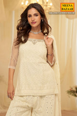 Cream Georgette Anarkali Ready Made Suit for Festive & Occasion Wear