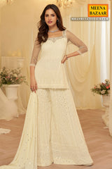 Cream Georgette Anarkali Ready Made Suit for Festive & Occasion Wear