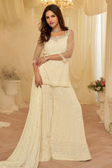 Cream Georgette Anarkali Ready Made Suit for Festive & Occasion Wear