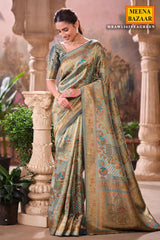 Elegant Sea Green Silk Saree with Intricate Weaving Work