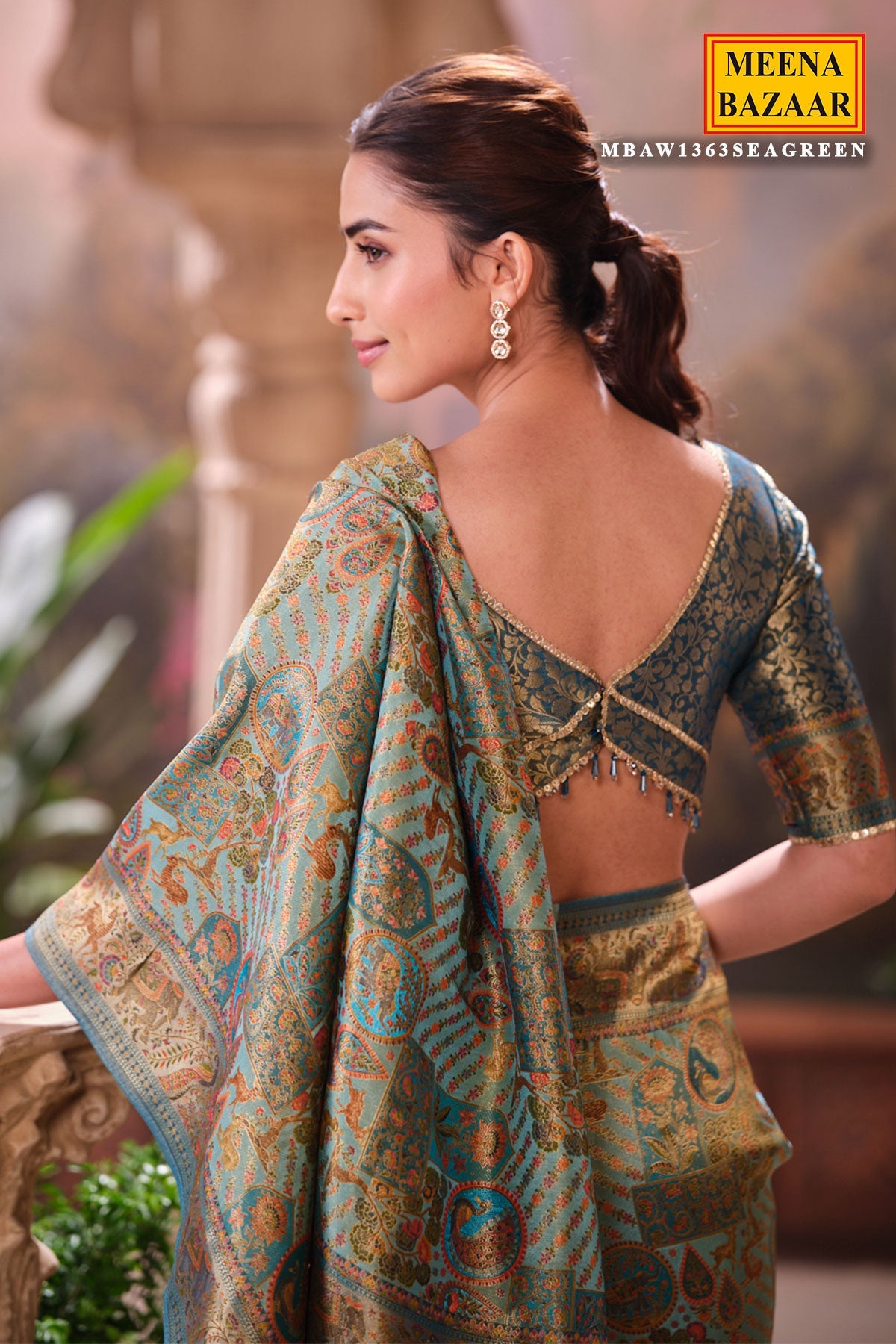 Elegant Sea Green Silk Saree with Intricate Weaving Work