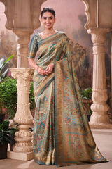 Elegant Sea Green Silk Saree with Intricate Weaving Work