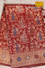 Bam Bam Maroon Silk Weaving Jaal Saree