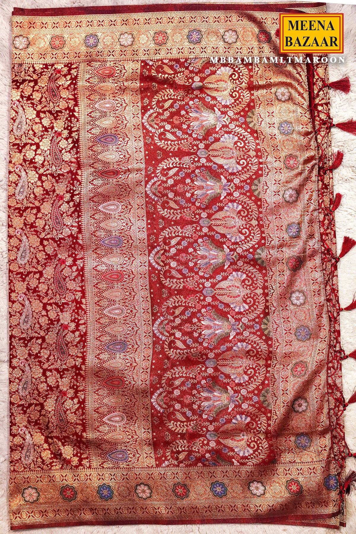 Bam Bam Maroon Silk Weaving Jaal Saree