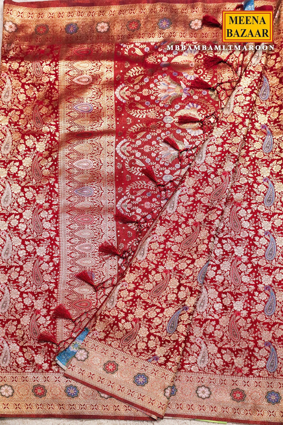 Bam Bam Maroon Silk Weaving Jaal Saree