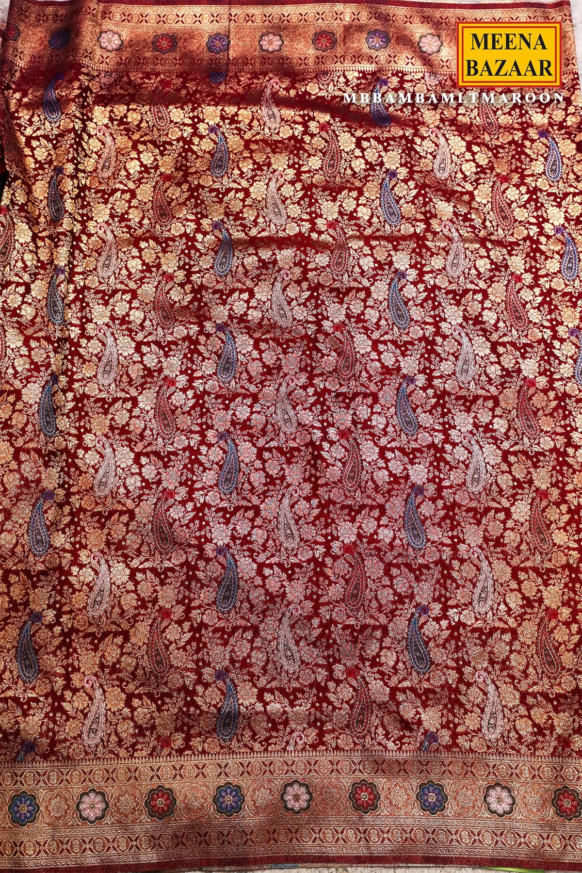 Bam Bam Maroon Silk Weaving Jaal Saree
