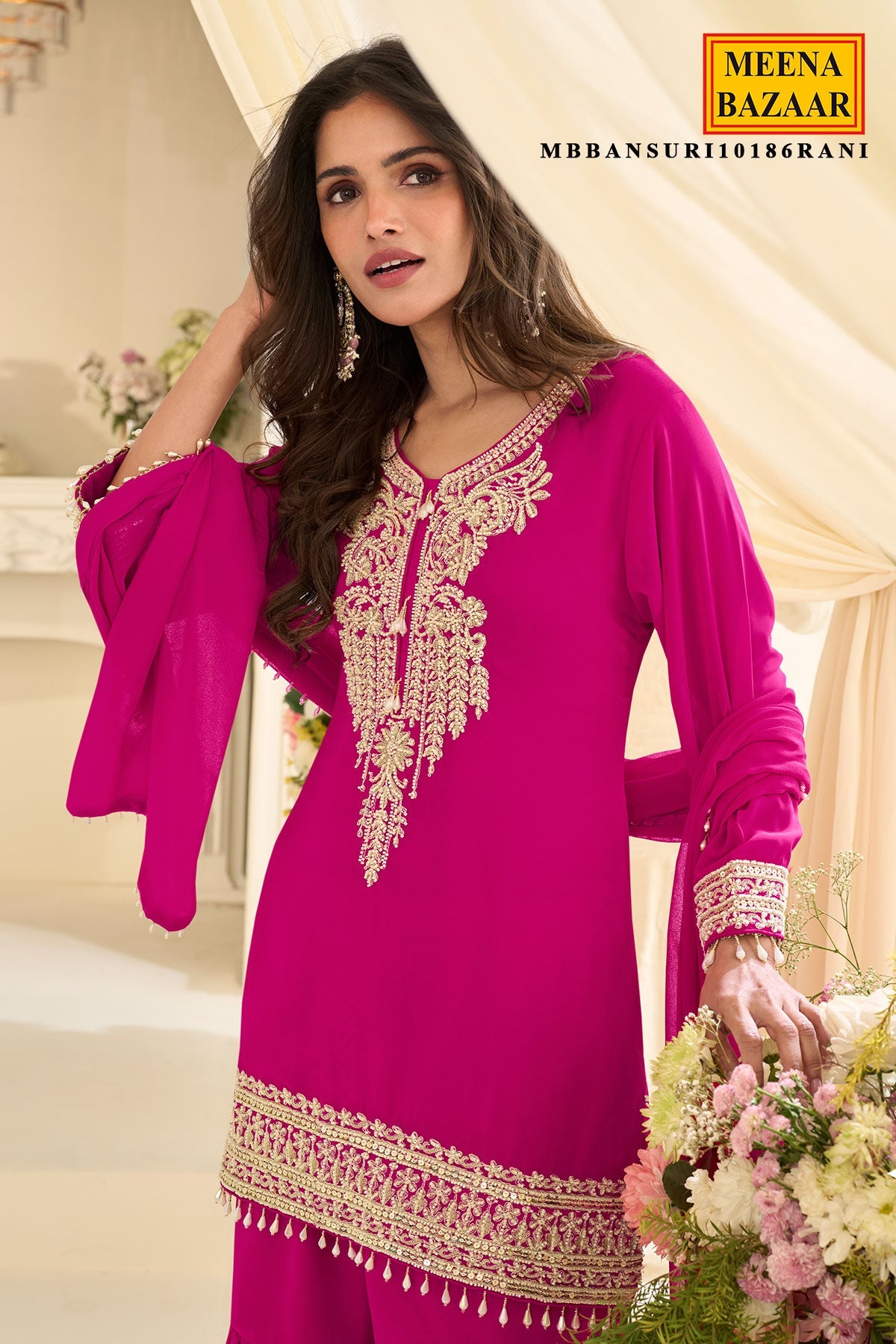 Rani Georgette Straight Sharara Suit with Embroidery