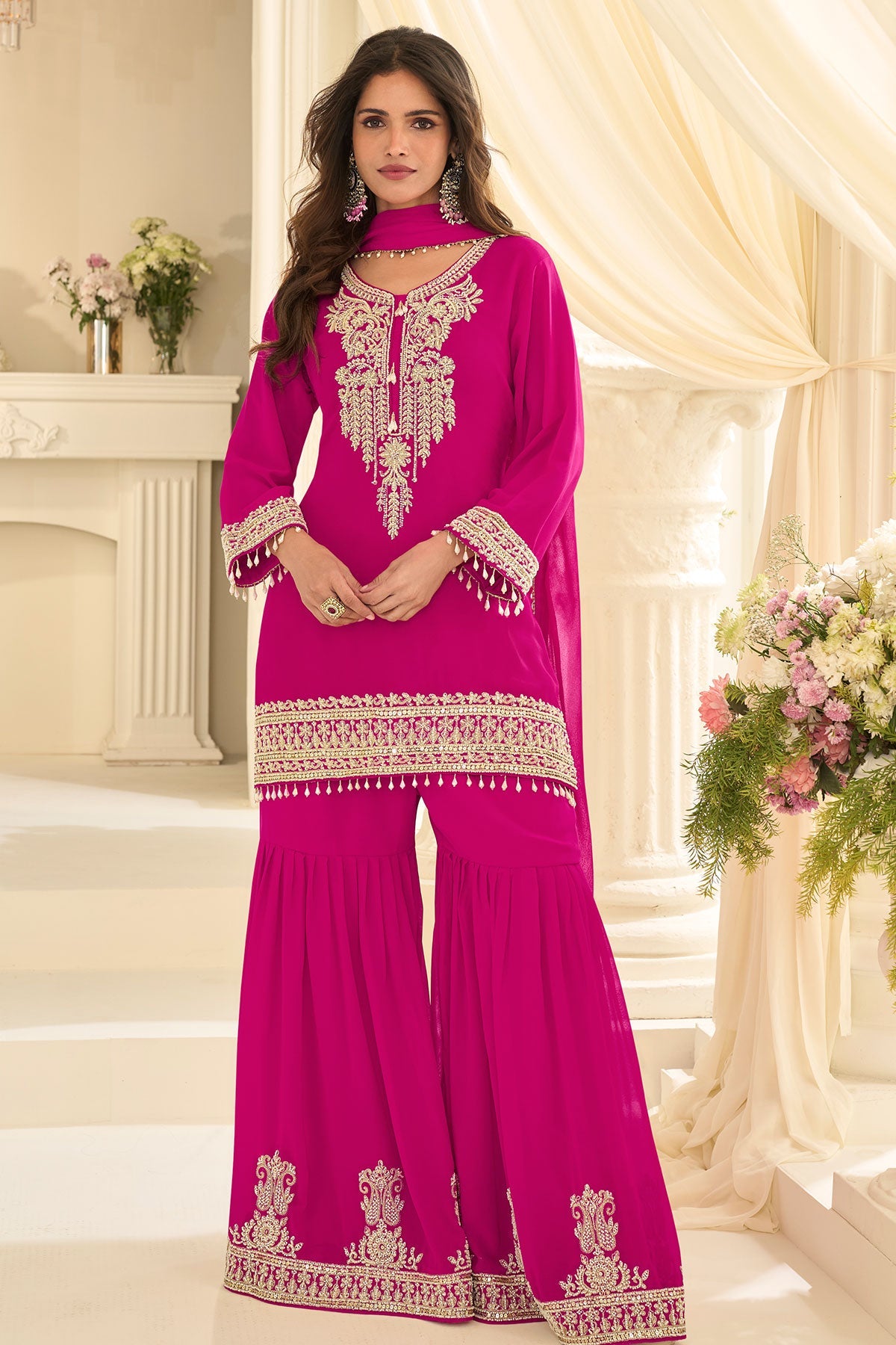 Rani Georgette Straight Sharara Suit with Embroidery