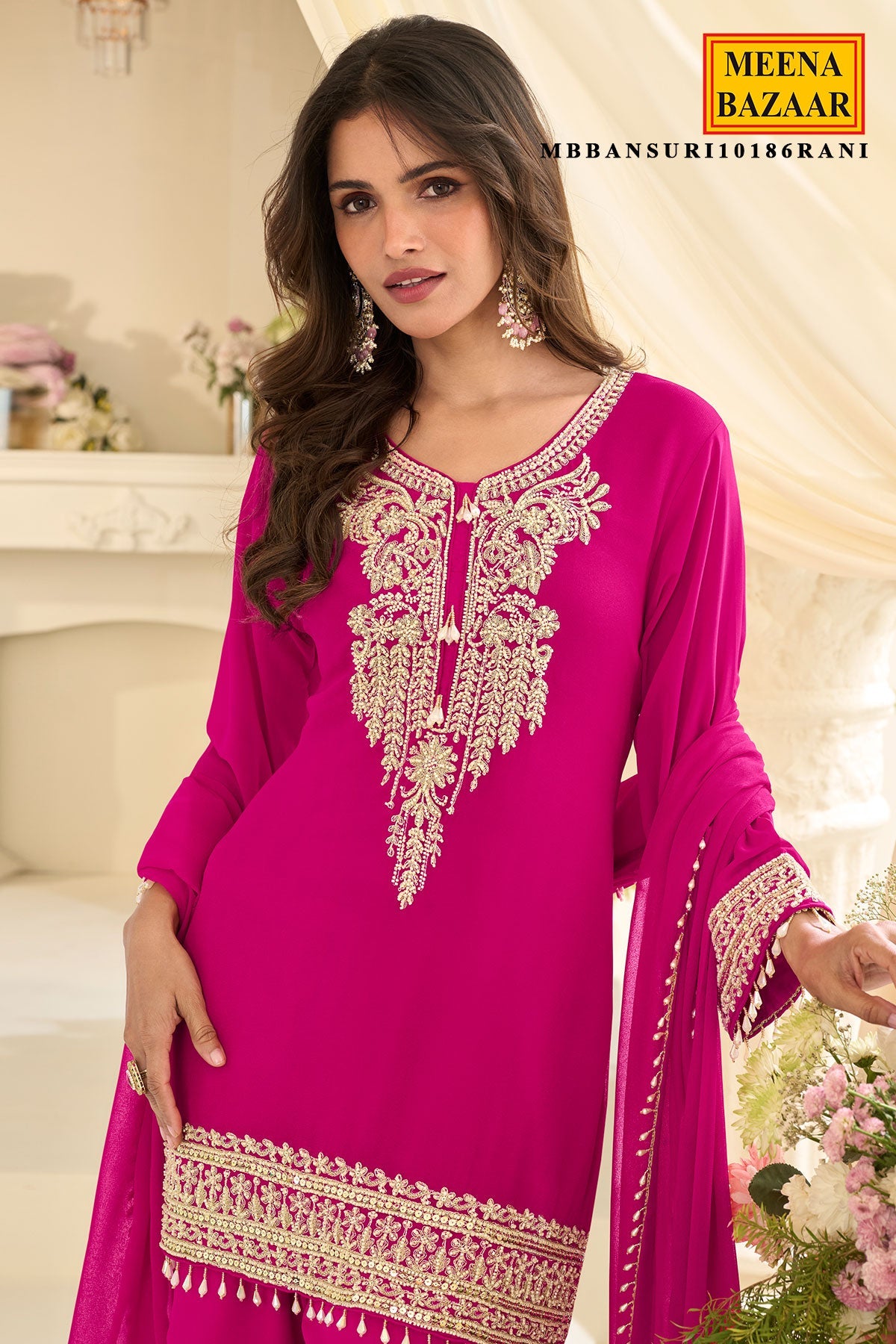 Rani Georgette Straight Sharara Suit with Embroidery